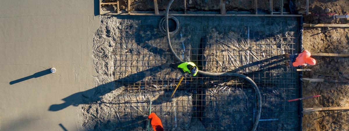 Concrete pumped onto steel formwork