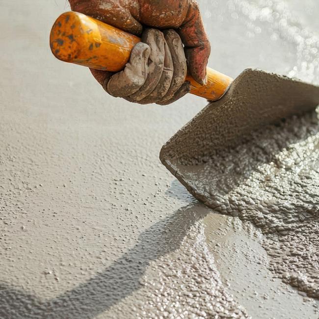 Concrete being spread and levelled with a trowel