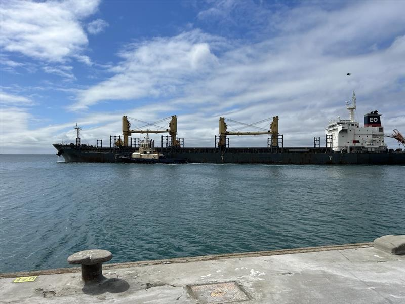 Cargo ship arriving at Port of Melbourne