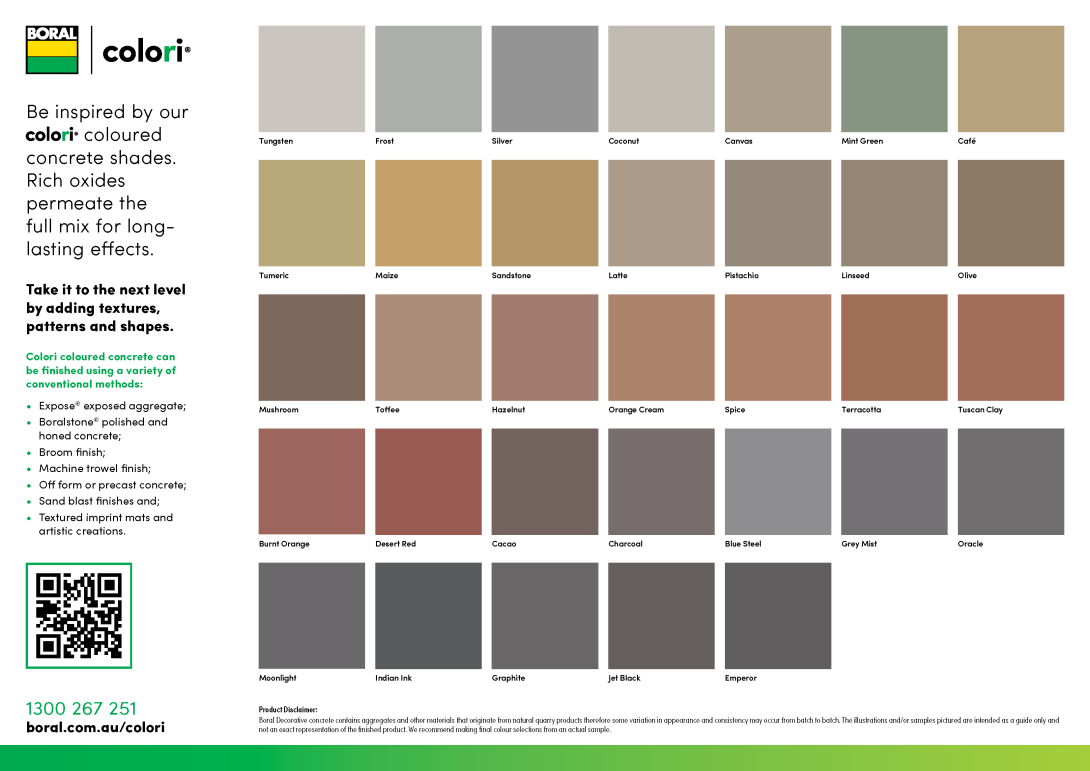 Colour chart of Boral's colori national range