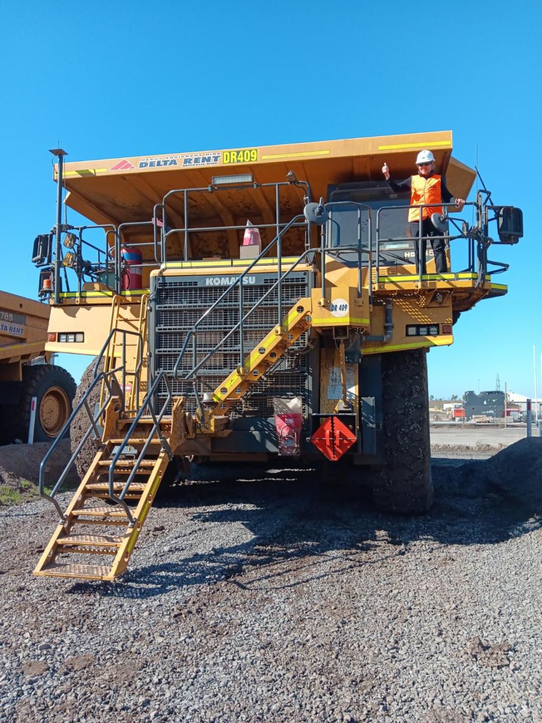 Group leader Shayna Ogden with haul truck at Deer Park Quarry